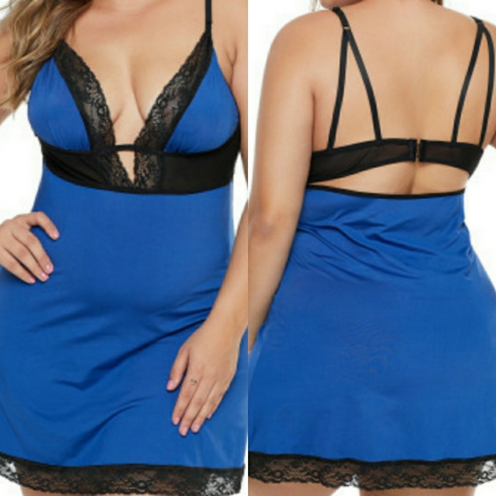 Plus Size Blue Chemise Lingerie Set Size  5x 30/32 Baby Doll